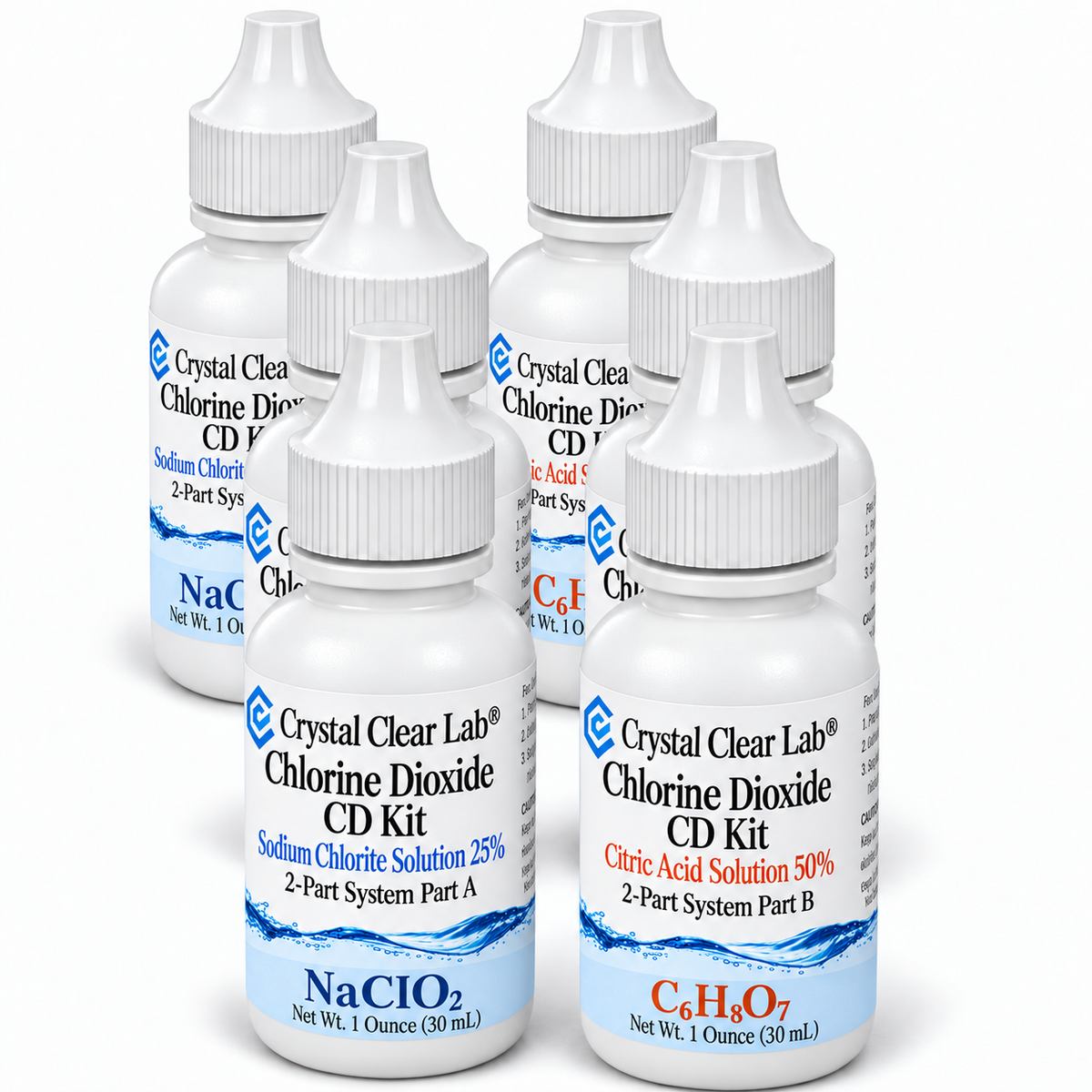 Chlorine Dioxide Citric Acid Kits — 1 oz / HDPE Plastic / 3