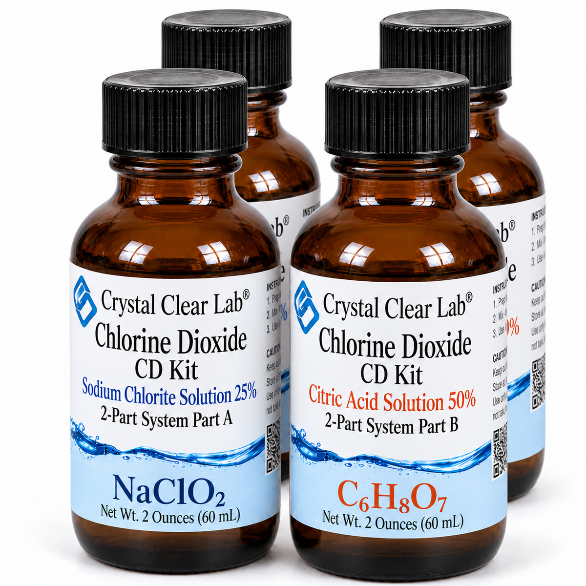 Chlorine Dioxide Citric Acid Kits — 2 oz / Amber Glass / 2