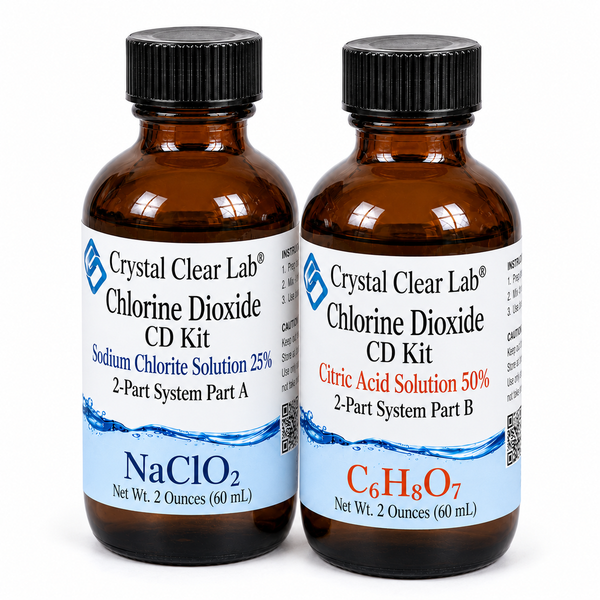Chlorine Dioxide Citric Acid Kits — 2 oz / Amber Glass / 1