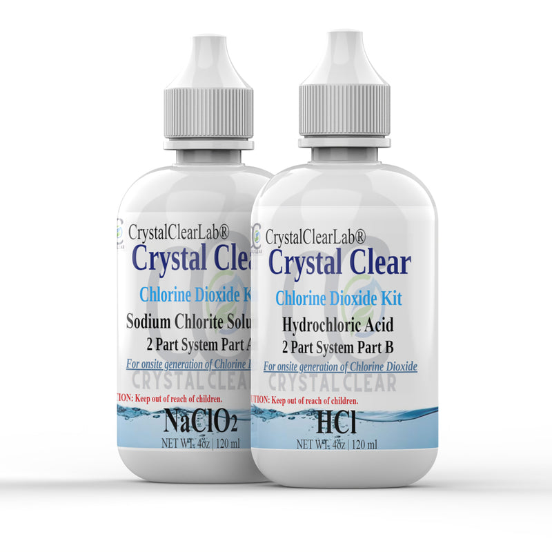 CrystalClearLab Chlorine Dioxide w/hcl - Hydrochloric Acid 4% : Sodium Chlorite Solution (8oz) Liquid Set, Pack of 2