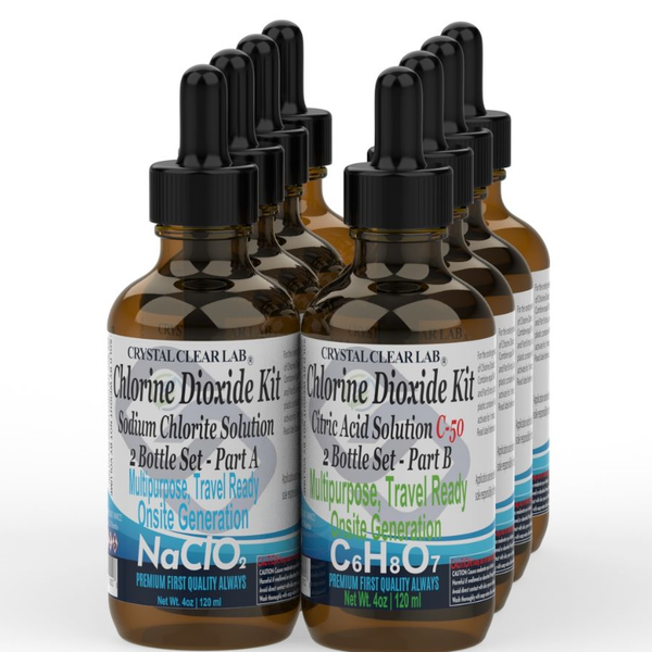 Crystal Clear Chlorine Dioxide Kit w/ Citric Acid Solution, Large 4 Ounce Set ( 2 Bottle )