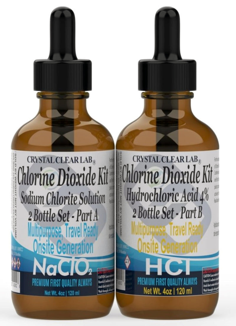 Crystal Clear Chlorine Dioxide Kit | Hydrochloric Acid 4-5% (HCl) : Sodium Solution (8oz) Liquid Set, , 4 Fluid Ounces, Pack of 2