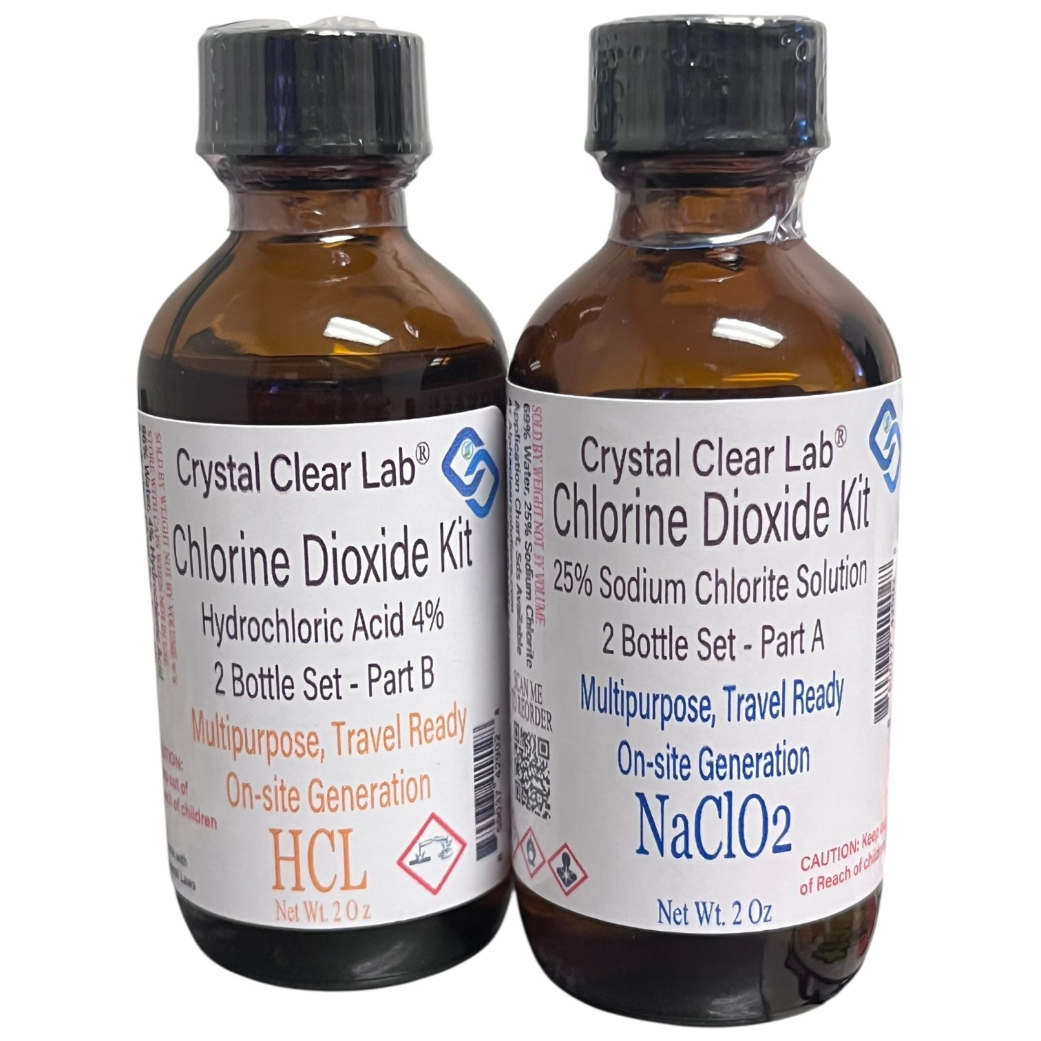 Crystal Clear Chlorine Dioxide Hydrochloric Acid 4-5% (HCl) : Sodium Chlorite 2oz Liquid Set, , 1 Fluid Ounces, Pack of 2
