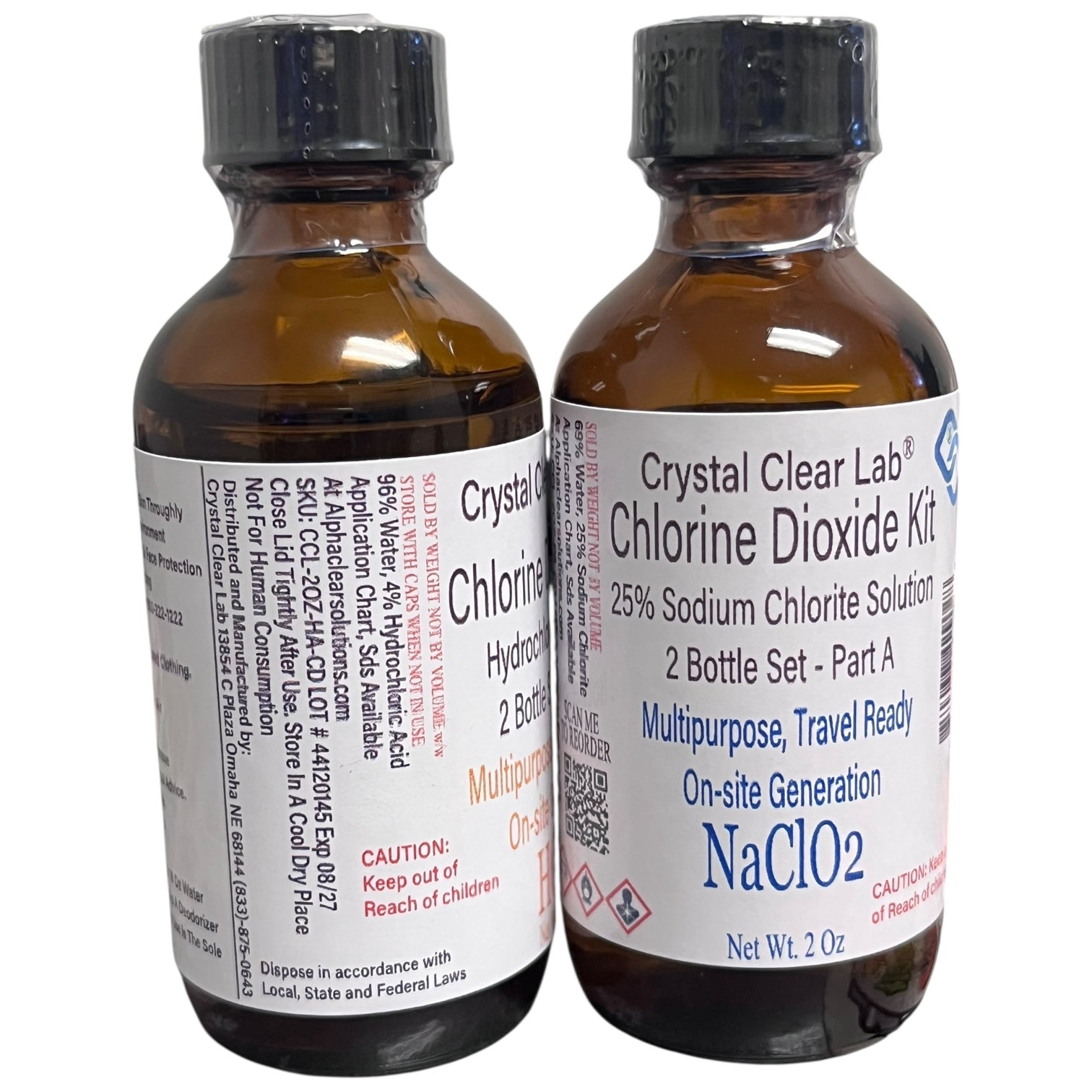 Crystal Clear Chlorine Dioxide Hydrochloric Acid 4-5% (HCl) : Sodium Chlorite 2oz Liquid Set, , 1 Fluid Ounces, Pack of 2