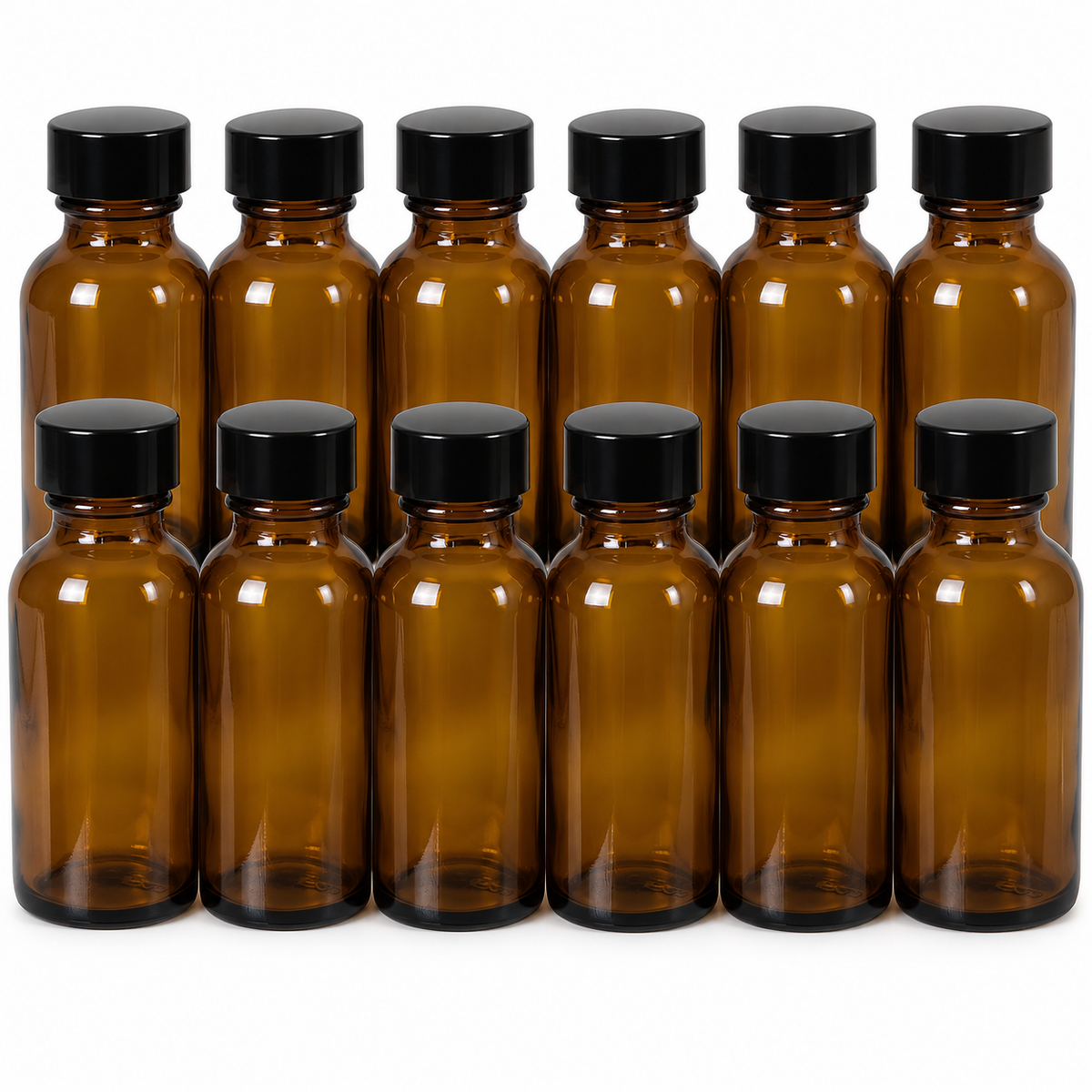 Crystal Clear Lab 1 oz amber glass bottles with caps, 12 pack