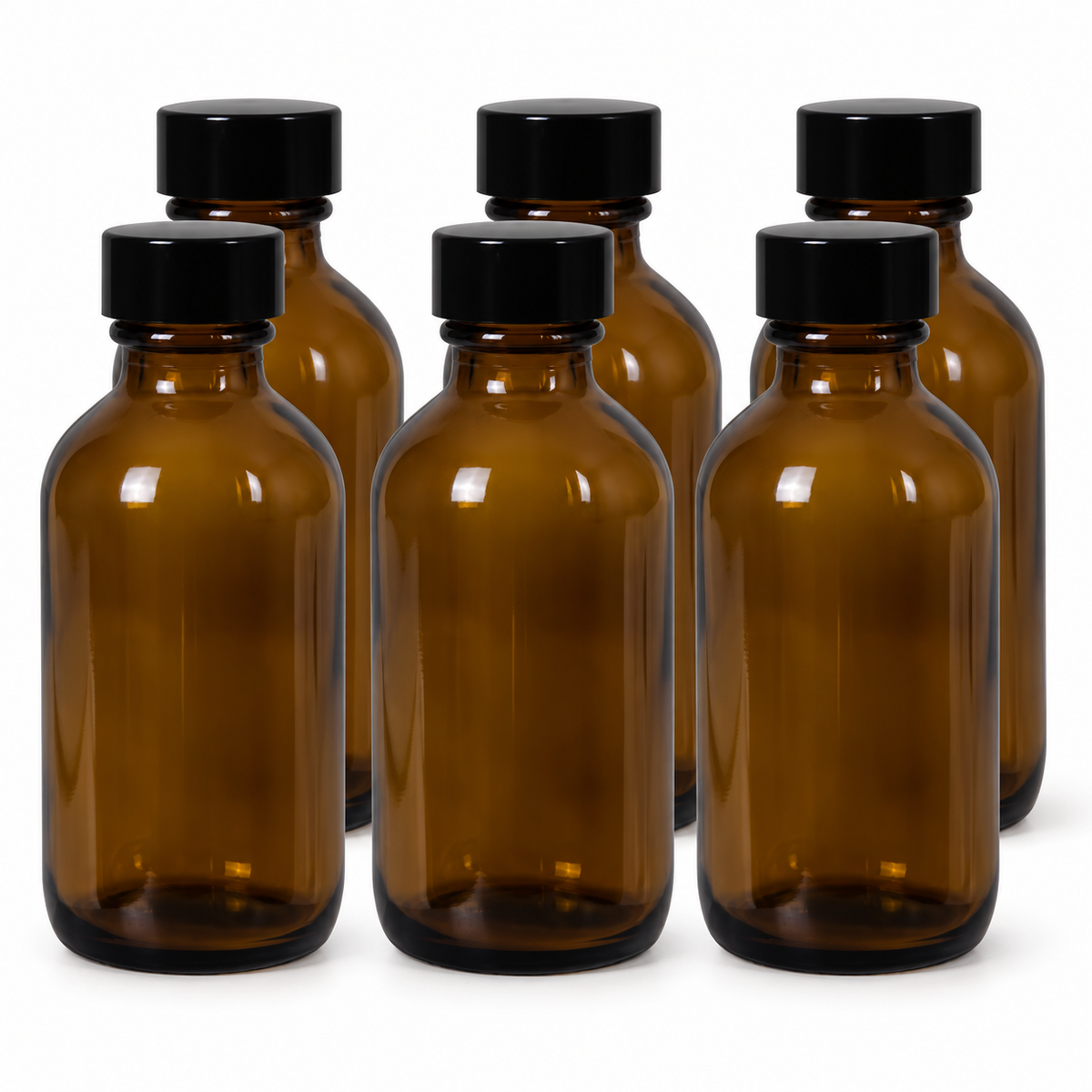 Amber Boston Round Glass Bottles with Caps — 2 oz / Amber Glass / 6