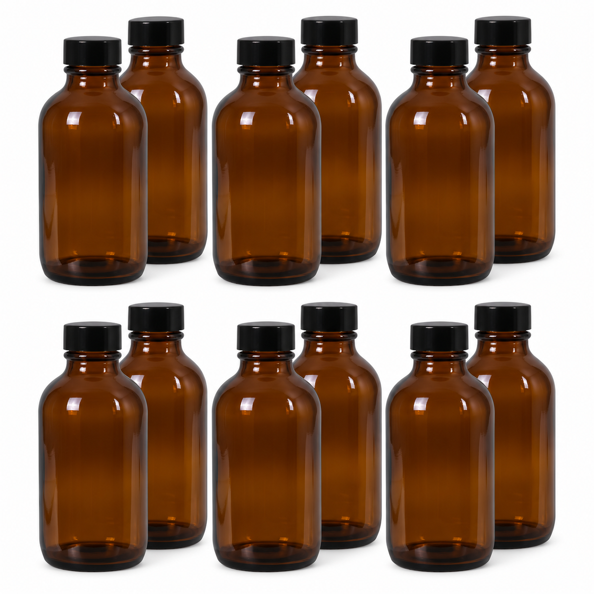 Amber Boston Round Glass Bottles with Caps — 4 oz / Amber Glass / 12