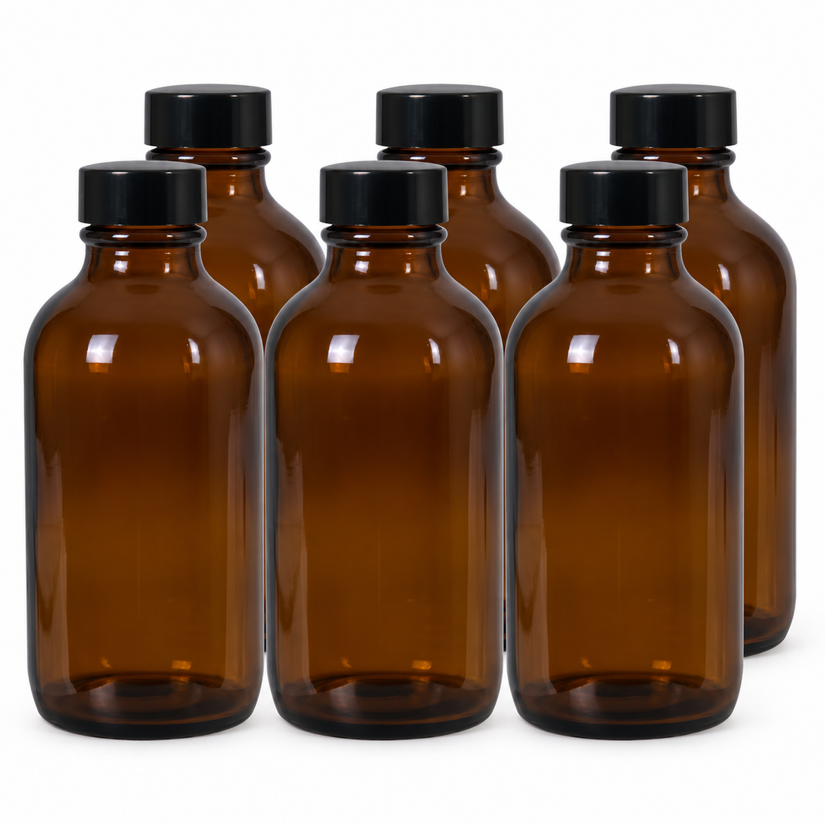 Amber Boston Round Glass Bottles with Caps — 4 oz / Amber Glass / 6