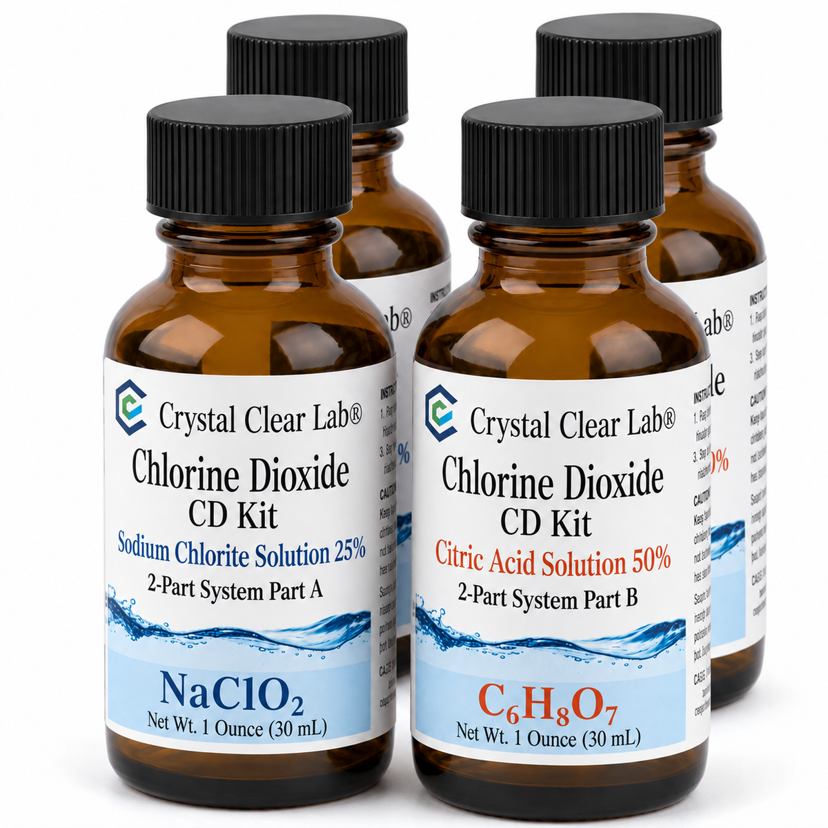 Chlorine Dioxide Citric Acid Kits — 1 oz / Amber Glass / 2