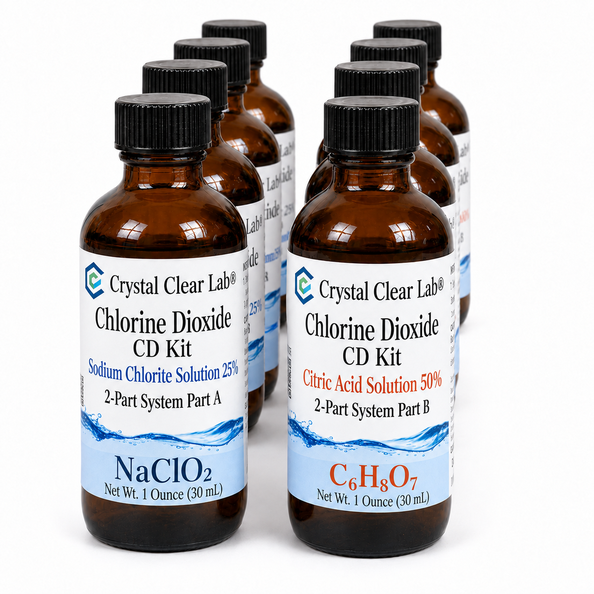 Chlorine Dioxide Citric Acid Kits — 1 oz / Amber Glass / 4