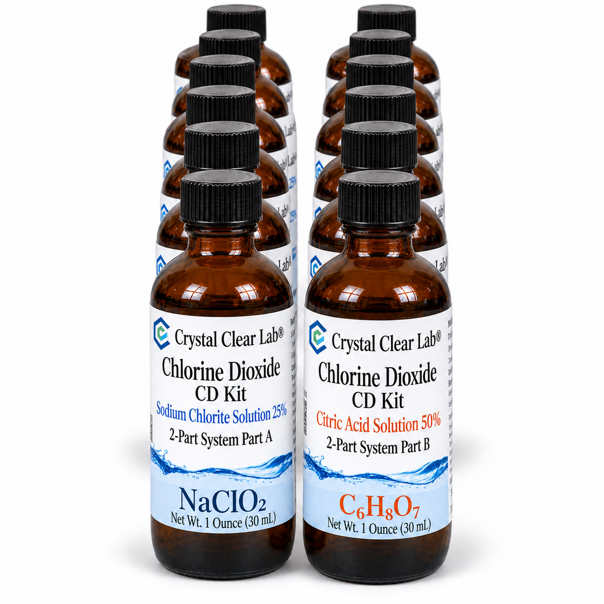 Chlorine Dioxide Citric Acid Kits — 1 oz / Amber Glass / 6