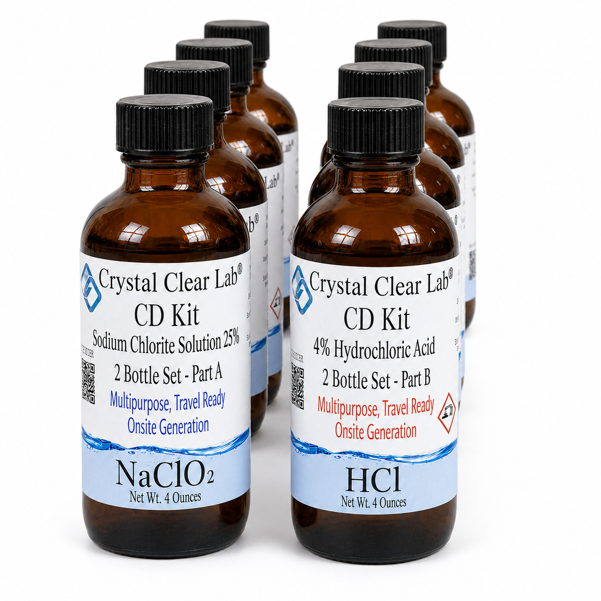 4 oz / Amber Glass / 4 Kits (8 bottles)
