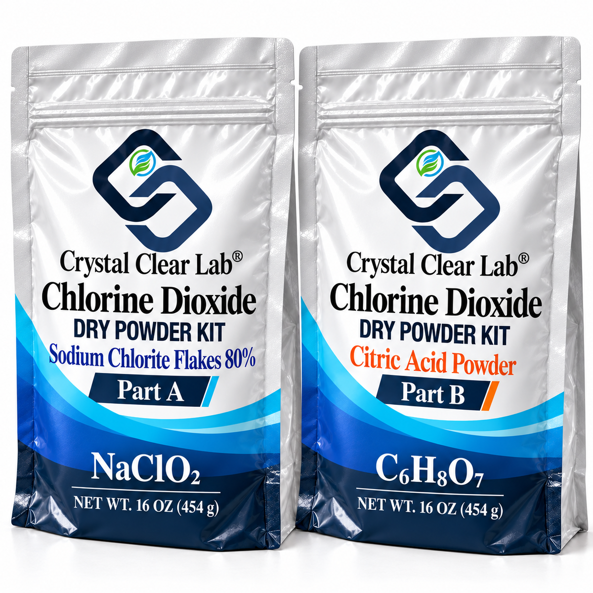 Chlorine Dioxide Dry Powder Kit — 16 oz citric acid + 16 oz sodium chlorite flakes