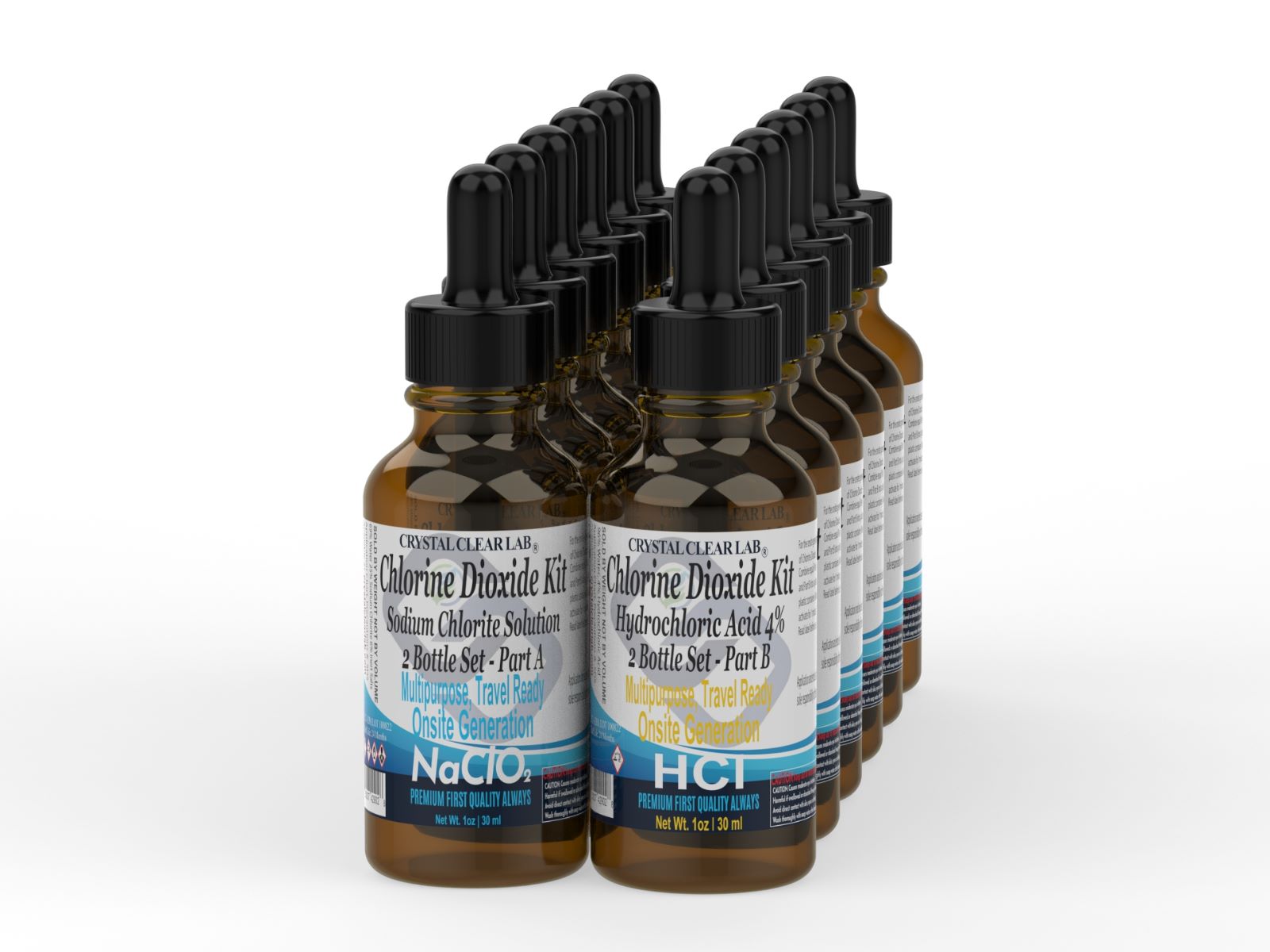 Crystal Clear Chlorine Dioxide Kit (1oz) Hydrochloric Acid 4-5% (HCl) : Sodium Solution 2oz Liquid Set, , 1 Fluid Ounces,