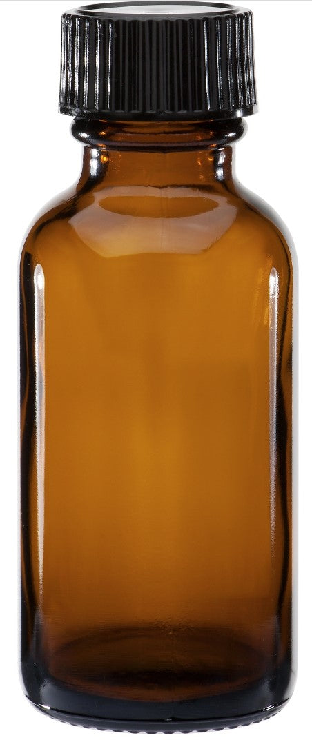 Amber Glass Boston Round Bottles with Caps