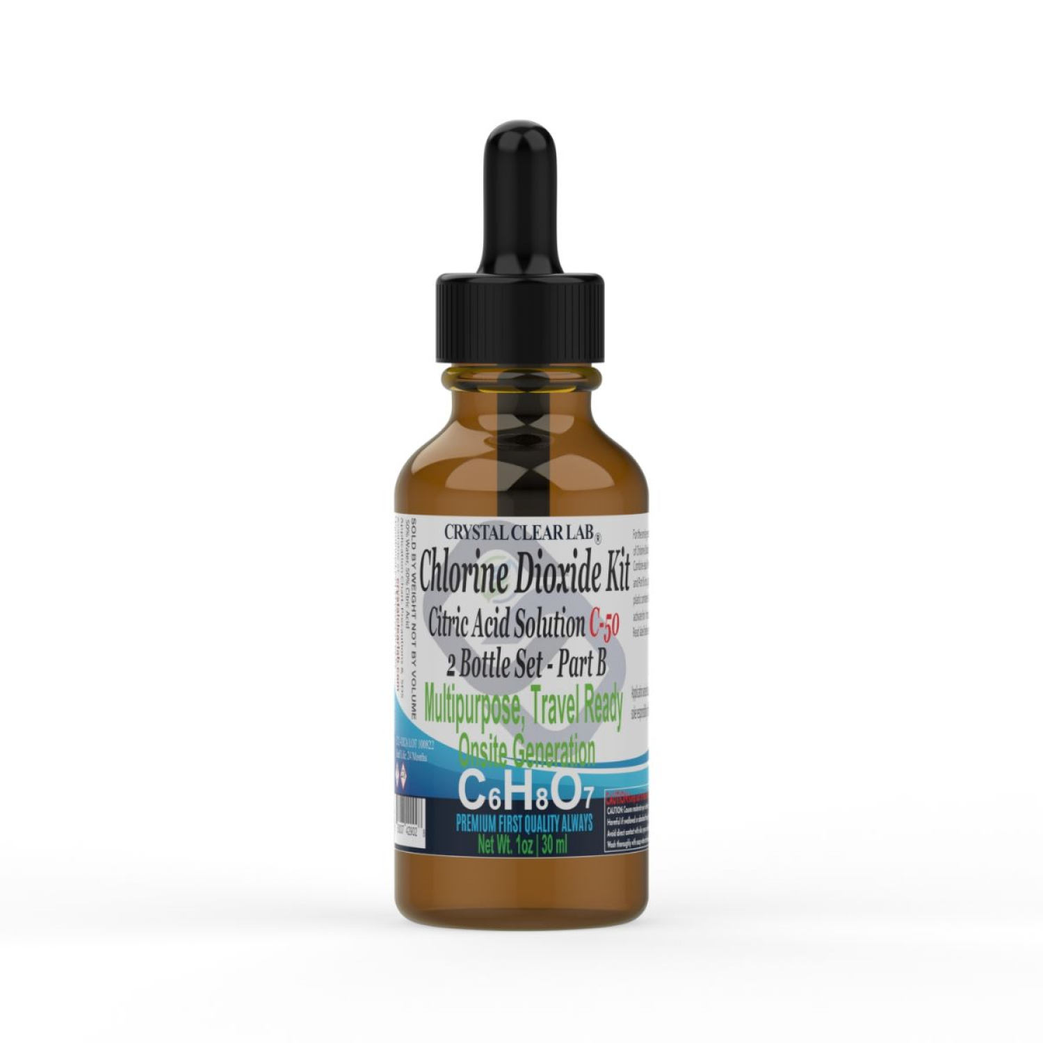 Chlorine Dioxide Citric Acid Part B Steam Distilled Water, 1 Ounce Each