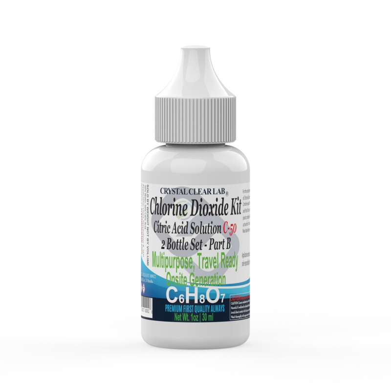 Chlorine Dioxide Kit Citric Acid & Sodium Solution, 2 Part Liquid ,1 Ounce Bottles