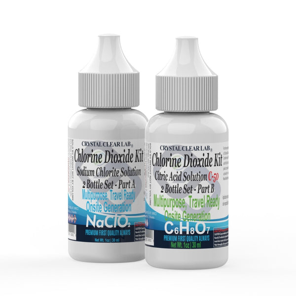 Chlorine Dioxide Kit Citric Acid & Sodium Solution, 2 Part Liquid ,1 Ounce Bottles