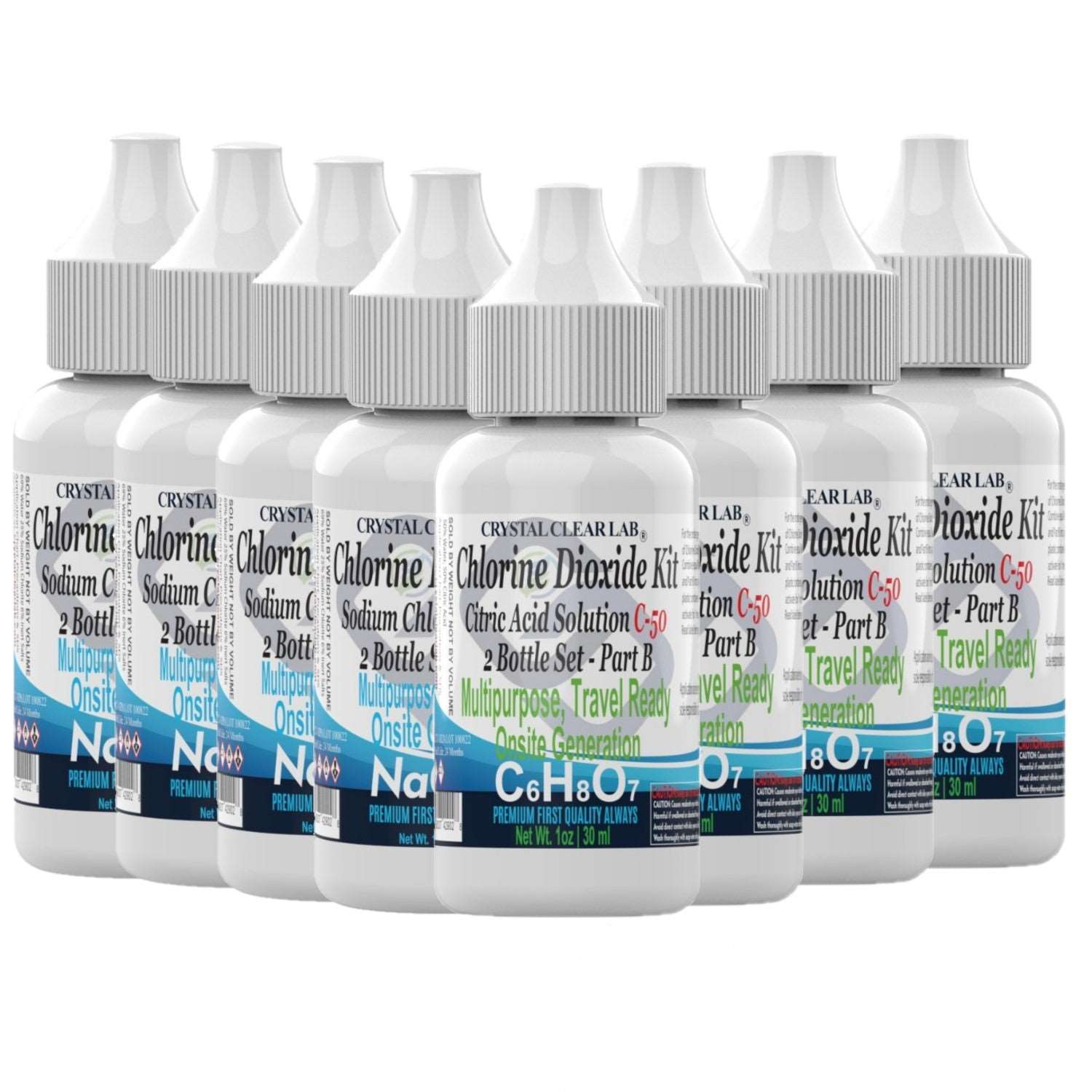 Crystal Clear Chlorine Dioxide Kit Citric Acid 50% Sodium Chlorite Naclo2 pack of 4 HDPE plastic